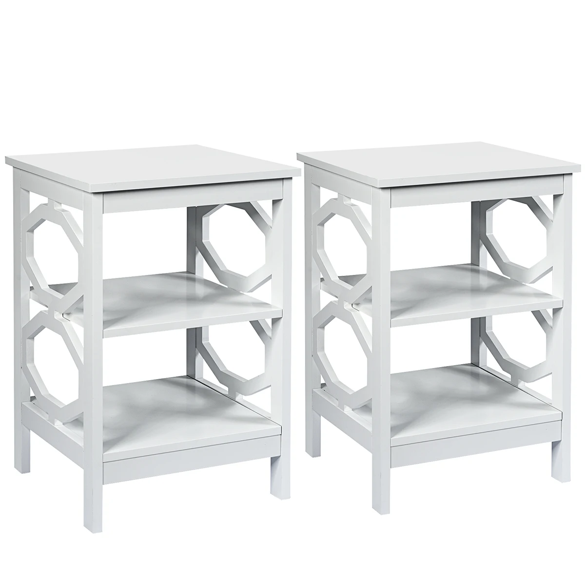 

2PCS 3-tier Nightstand Sofa Side End Accent Table Storage Shelf White