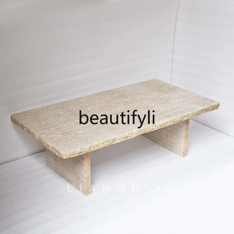 

A57 Minimalist creative natural Roman travertine rectangular coffee table designer living room sofa low coffee table