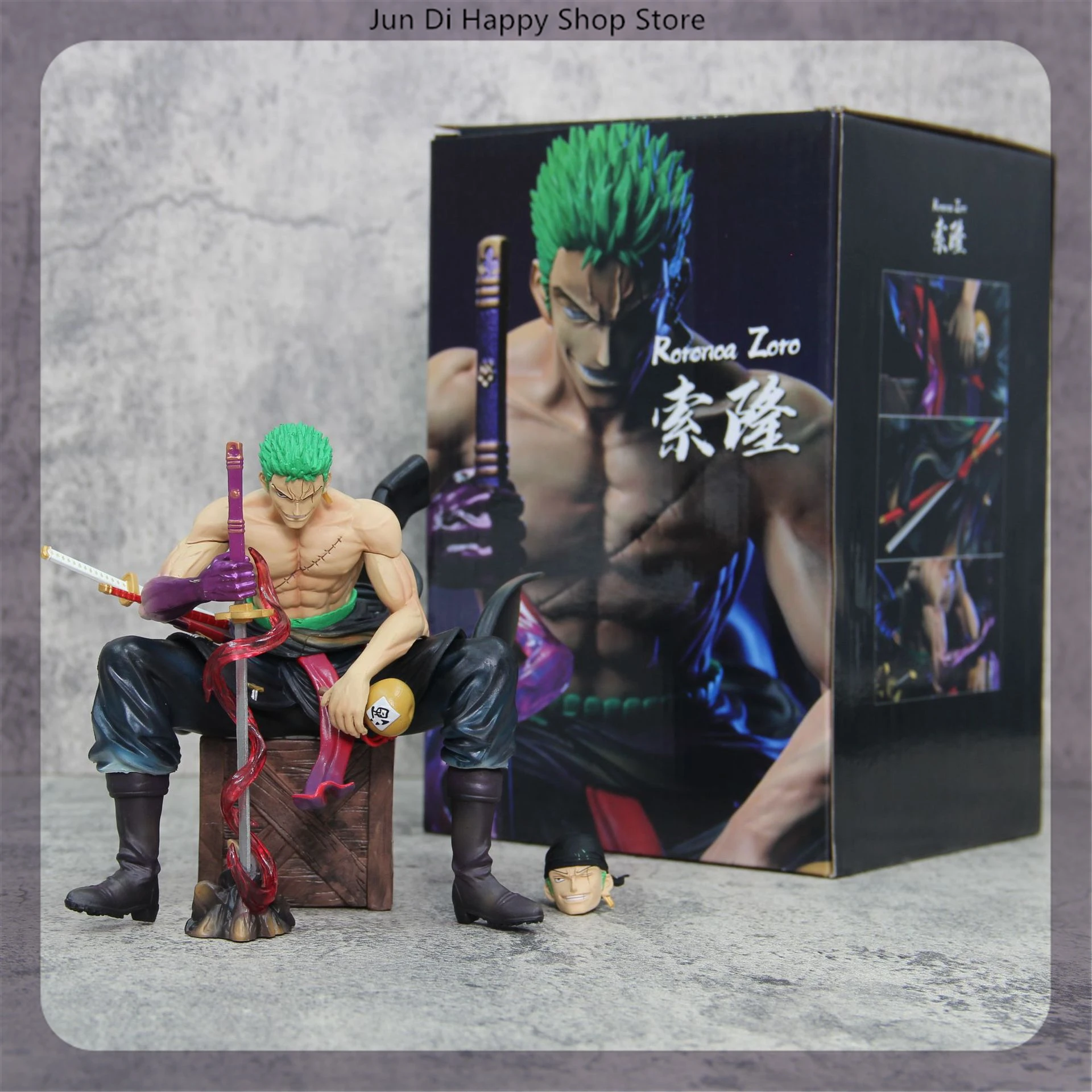 15cm ONE piece Roronoa Zoro sitting position Anime Figure Model Statue Boys Collection Desktop Doll Decoration Ornament Toy Gift