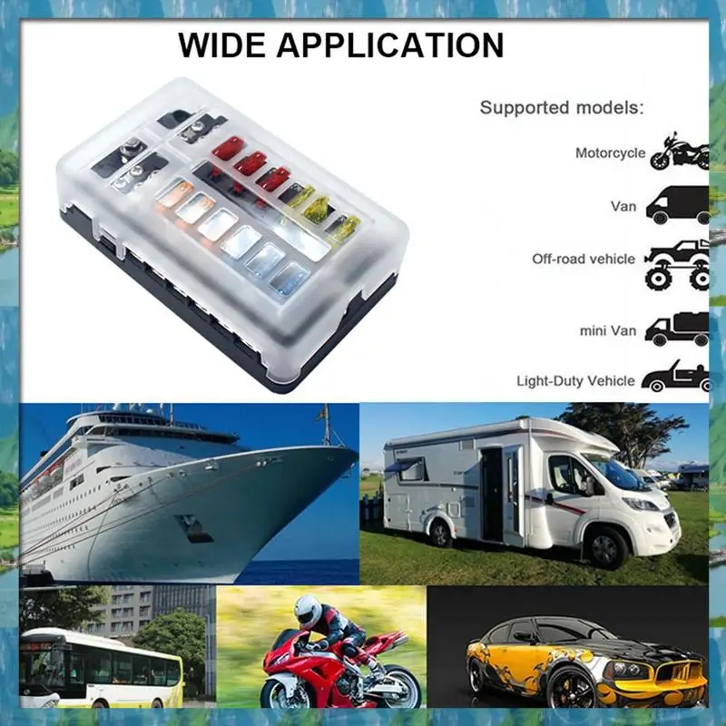 The New 12V Fuse Block 12 Circuit Fuse Box Kit,With LED Indicator With Negative Marine Fuse Box For Dc12-24V Car Boat RV Truck