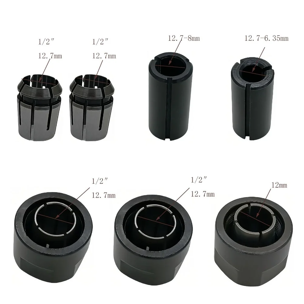 7pcs 1 2 Inch Collet Chuck Nut Woodworking Router Power Tool Parts 763622‑4 763629‑0 763628‑2 For 3612Y Repair Machine Router