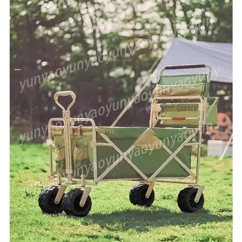 Outdoor Camping Folding Cart Kids Pull Cart Integrated Awning Wagon for Picnic Beach