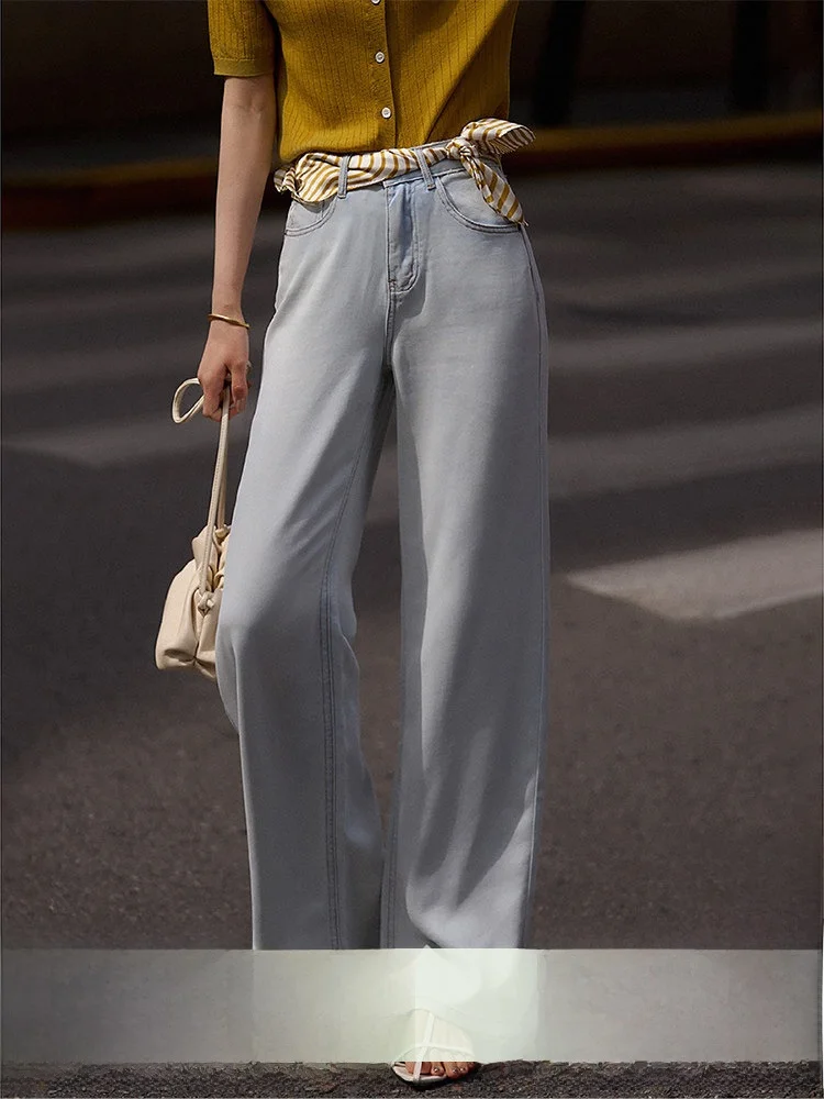 

Шелковые джинсы прямого кроя в стиле французского багета, повседневные, мягкие, эластичные, женские, удобные, дышащие, на все сезоны