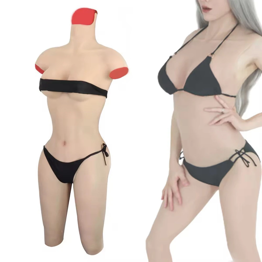 Silicone Bodysuit Full Body Breast Suit for Crossdresser Male to Female, Realistic Fake Boobs Jumpsuit