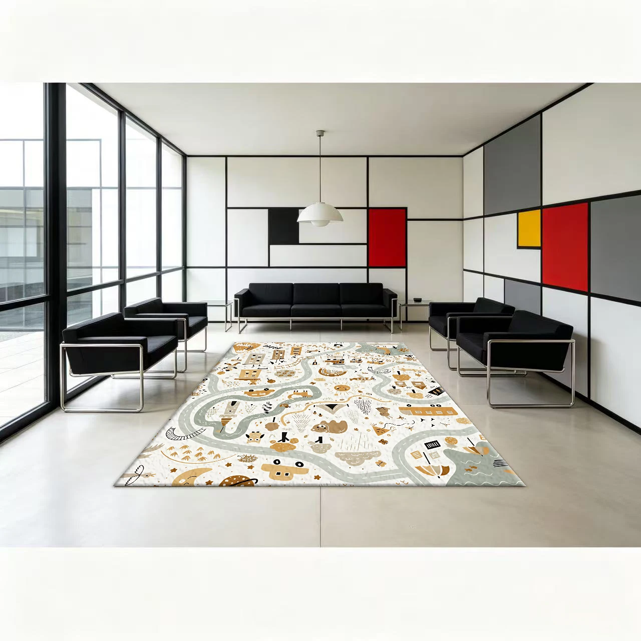 Cute Kidsren's World Map City Traffic Pattern Carpet Kidsren's Playroom Decorative Floor Carpet