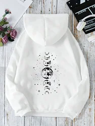 New Hoodies with Different Moon Prints, Front and Back Printed Hoodies Casual and Fashionable Y2K Women's Clothing High Street