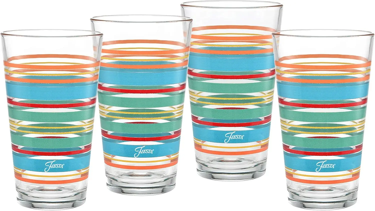 Juego de 4 vasos de pinta a rayas de colores, diseño de refrigerador cónico de 16 oz, solo lavado a mano