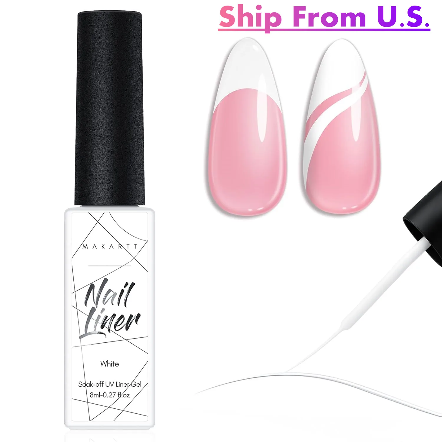 

Makartt White Gel Liner Лак для ногтей - со встроенной тонкой кистью Soak Off УФ/светодиодный гель для маникюра своими руками, дома и салона, дизайна ногтей