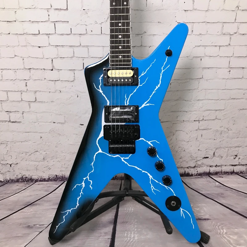 Blue Lightning Alien ML Electric Guitar Double Shake Dark Industrial Metal Wind HH Pickup Black Hardware Free Shipping