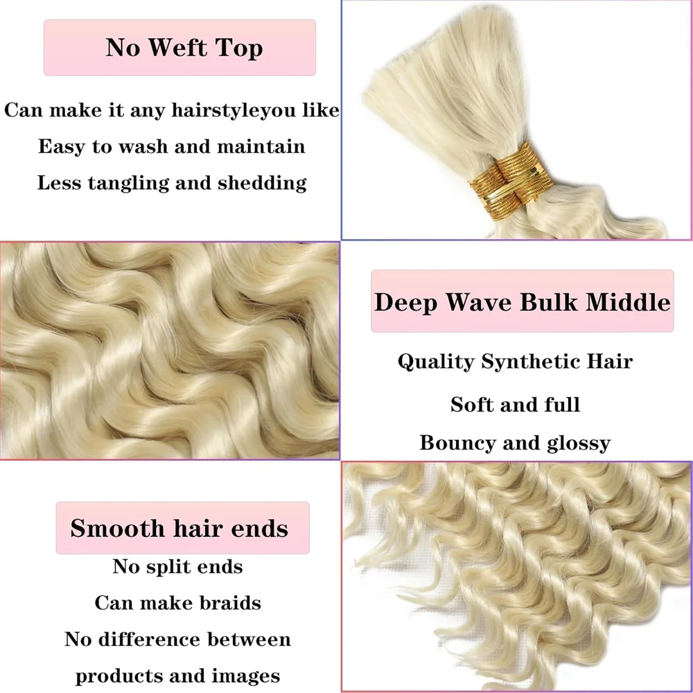 22 inch Synthetic Deep Wave Bulk Synthetic Bohemian Braids Hair Boho Braids Curly Hair Bundles No Weft and Wavy Hair for Women