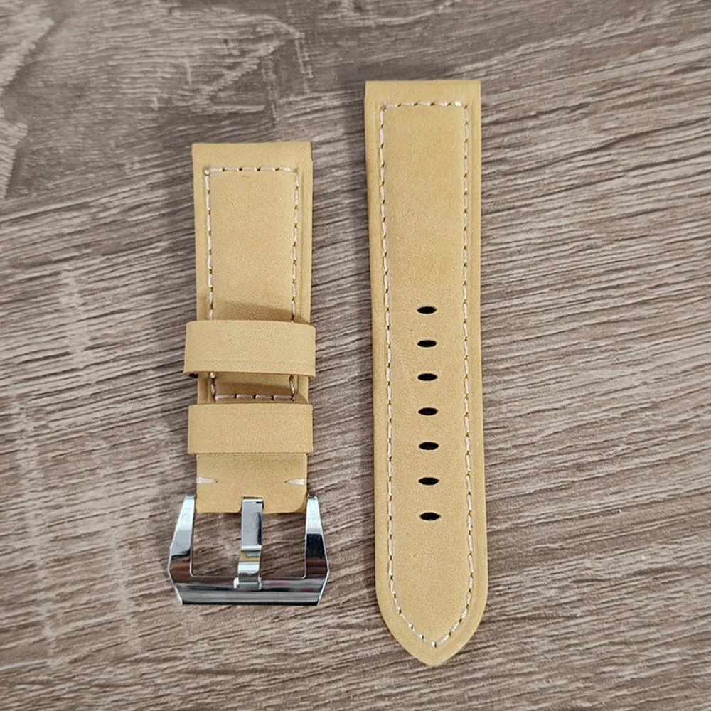 24*22mm Stainless Steel Buckle Yellow Leather Watch Strap Accessories