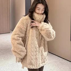 Oversized 4XL Purple Fur One Piece Lamb Wool Coat for Women Autumn and Winter Small Fragrance Unique Plush Thick Wool Coat Lady
