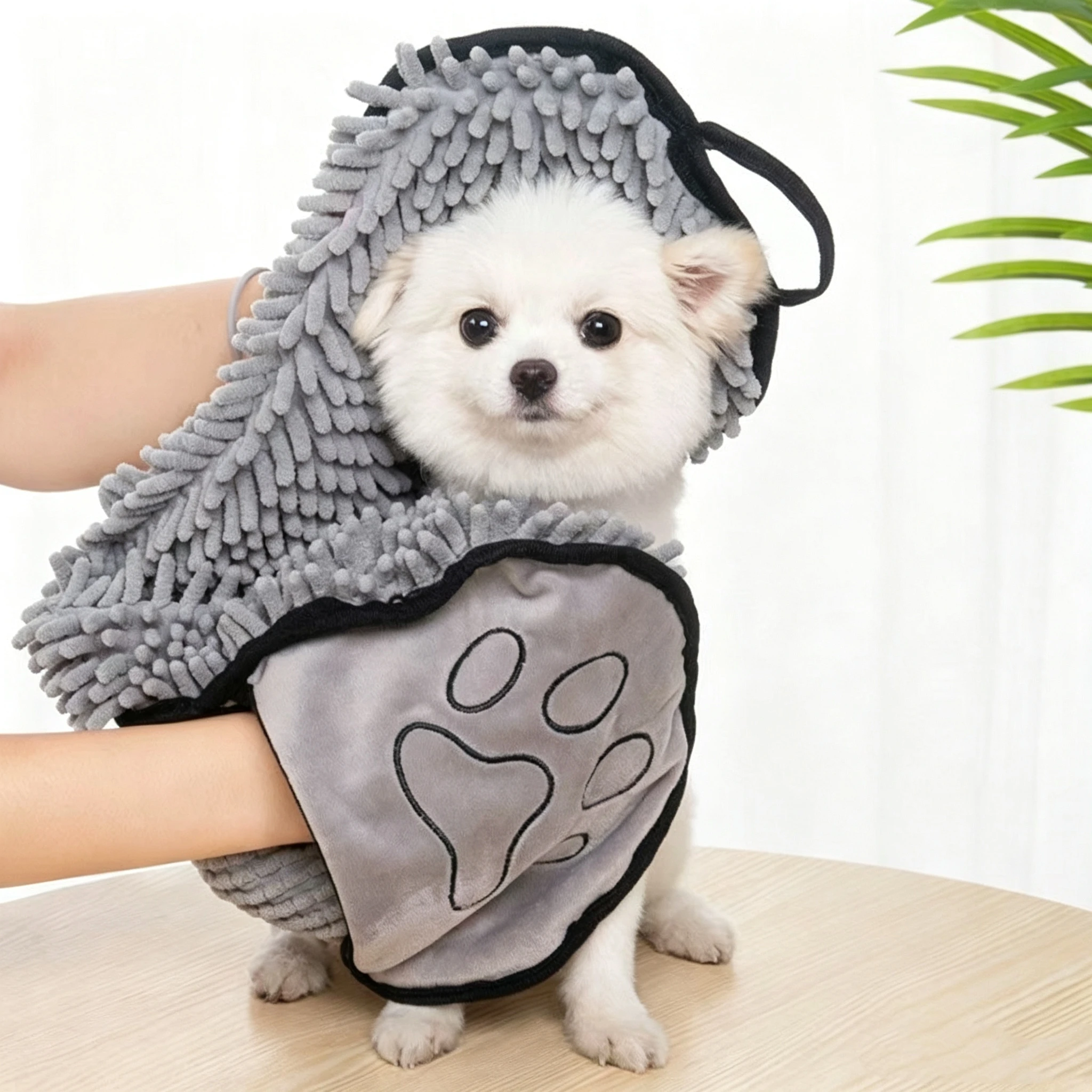Hand Pocket Design Chenille Pet Towel Super Absorbent Fast Drying Thick Soft Bath Washcloth Dog Cat Grooming Cleaning Supplies