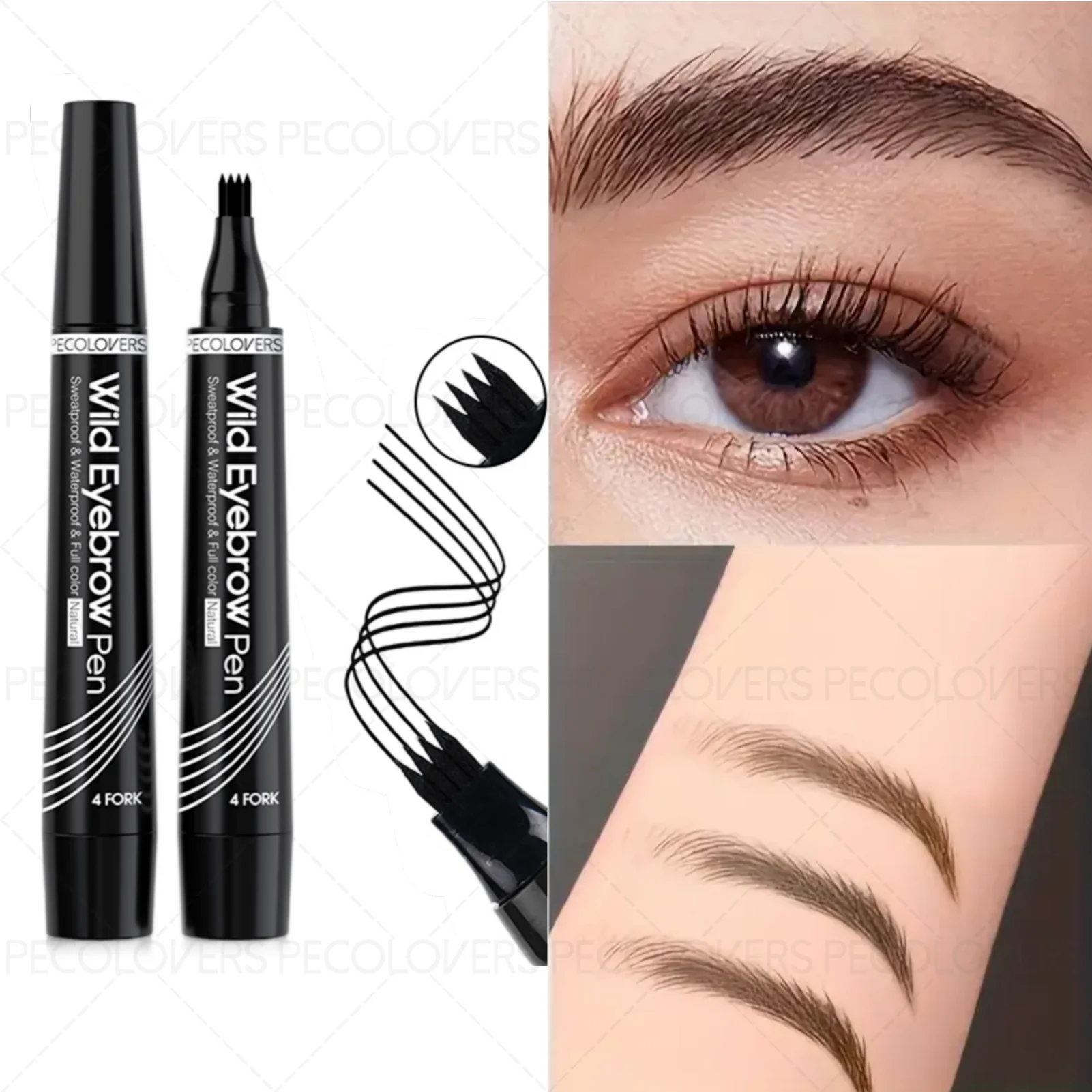 1 lápiz de cejas resistente al agua con 4 cabezales divididos: secado rápido, duradero, punta precisa para cejas definidas