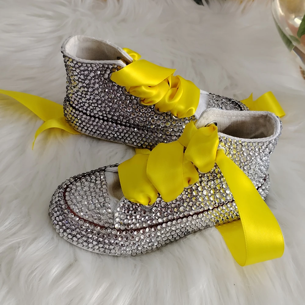 Handmade Rhinestones Bling Girls Womens Kids And Mother Candy Canvas Shoes Pearls Sneakers For Girl Birthday Party Wedding