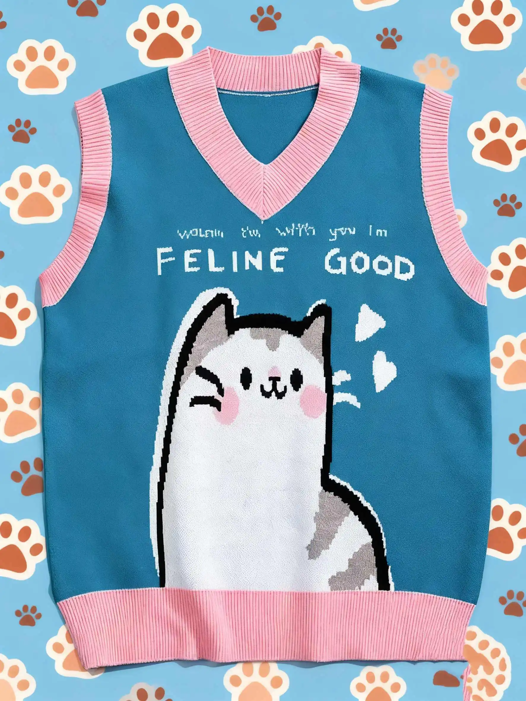 

Женский вязаный жилет без рукавов в стиле ретро, осень/зима, повседневный топ с милым животным принтом, универсальный модный свитер