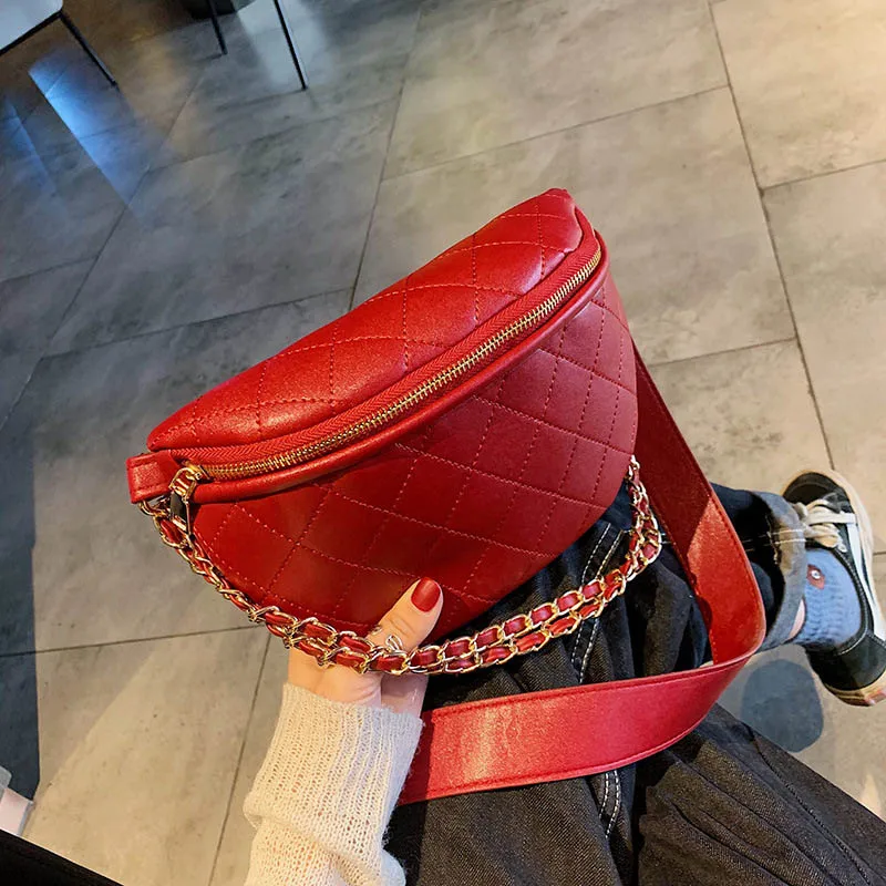 Chain Waist Bag Women Leather Belt Bags Female Fanny Pack High-quality Zipper Chest pack Luxury Brand Banana Bag Phone pocket