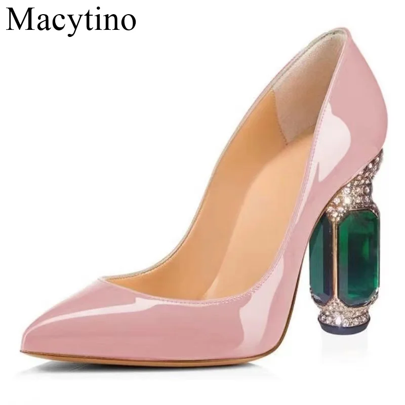 

2024 High Heels Women's Glass Heel Patent Leather Pointed Toe Single Shoes Pumps Slip-on