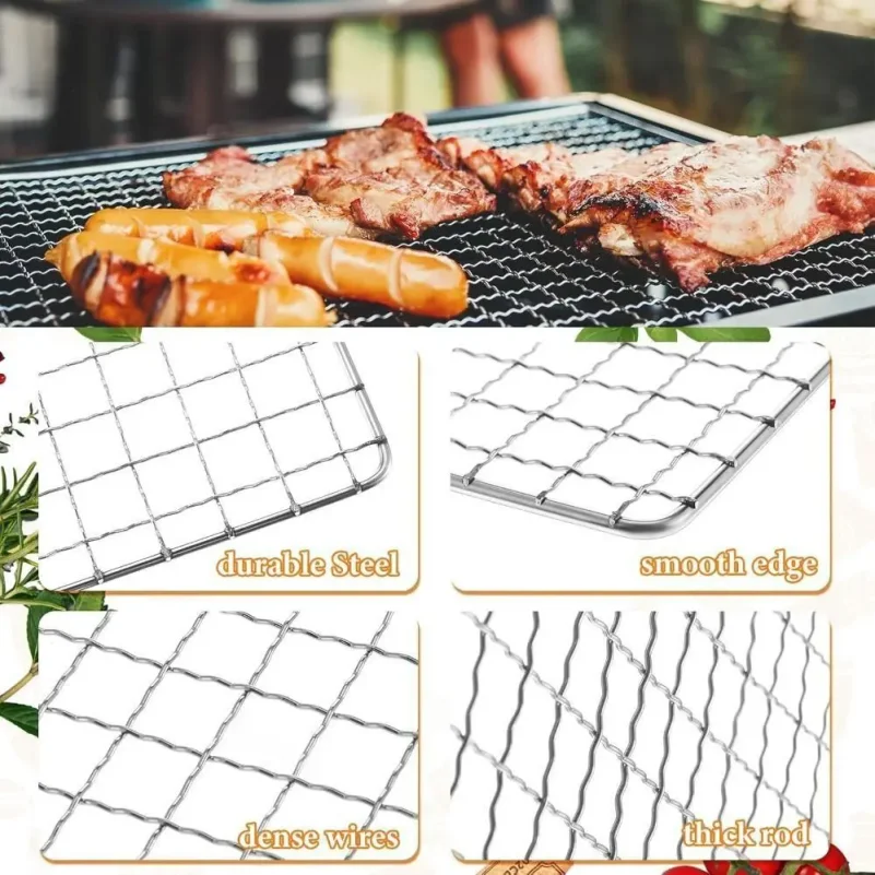 Stainless Steel Grill Grate Rectangular Non Stick Reusable BBQ Grill Rack Mesh Grid Pad for Oven Roasting Barbecue Cooking