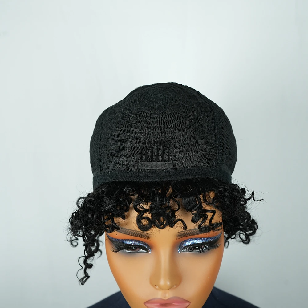 قصيرة عابث قطع شعر مستعار بوب مجعد قصير بوب خصلات الشعر المستعار الإنسان مع الانفجارات آلة كاملة شعر مستعار طبيعي أسود اللون