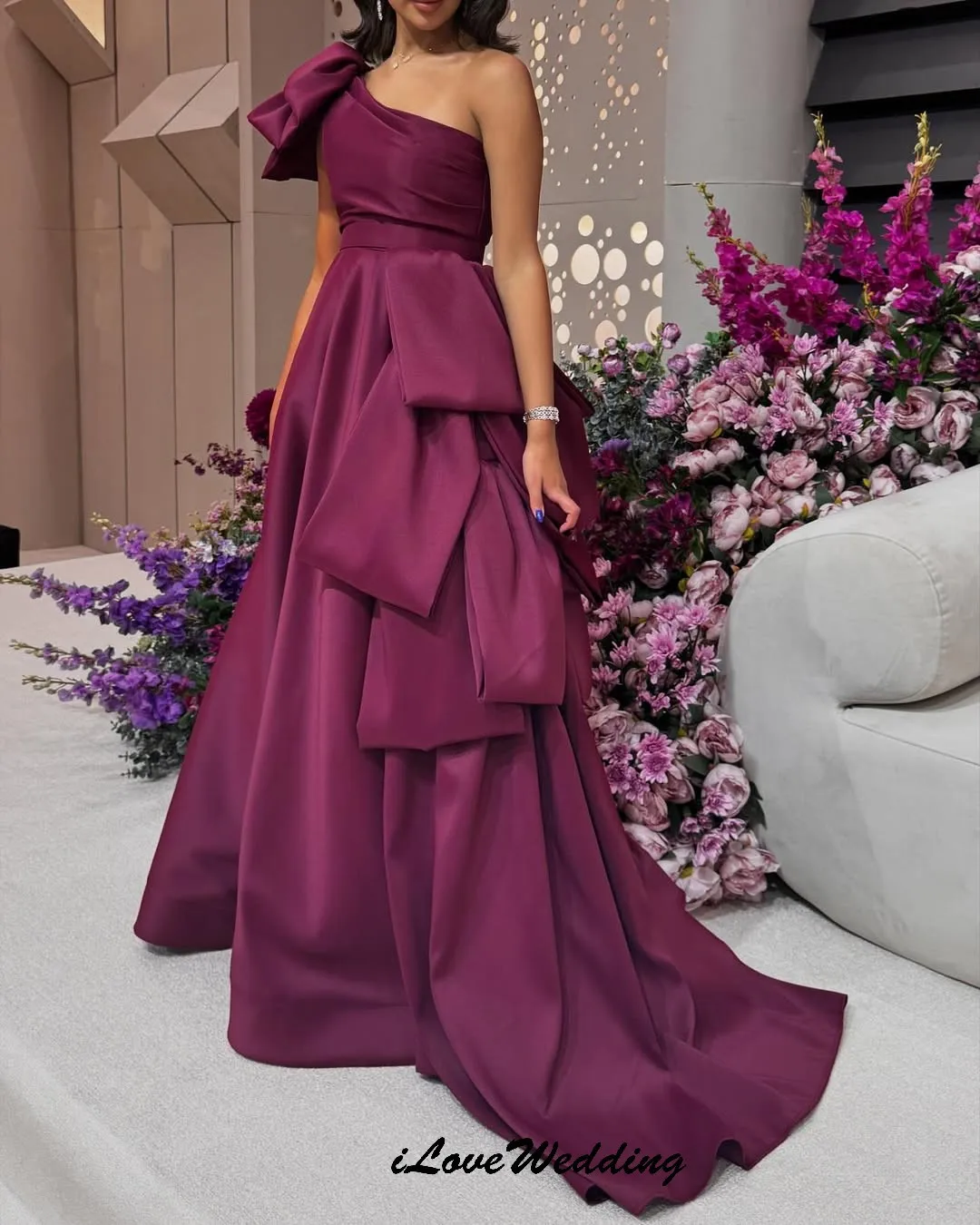 Fuchsia One Shoulder Prom Dresses A-Line Wedding Party Dress For Women Guest Formal Gowns Floor Length Evening Dress Customized