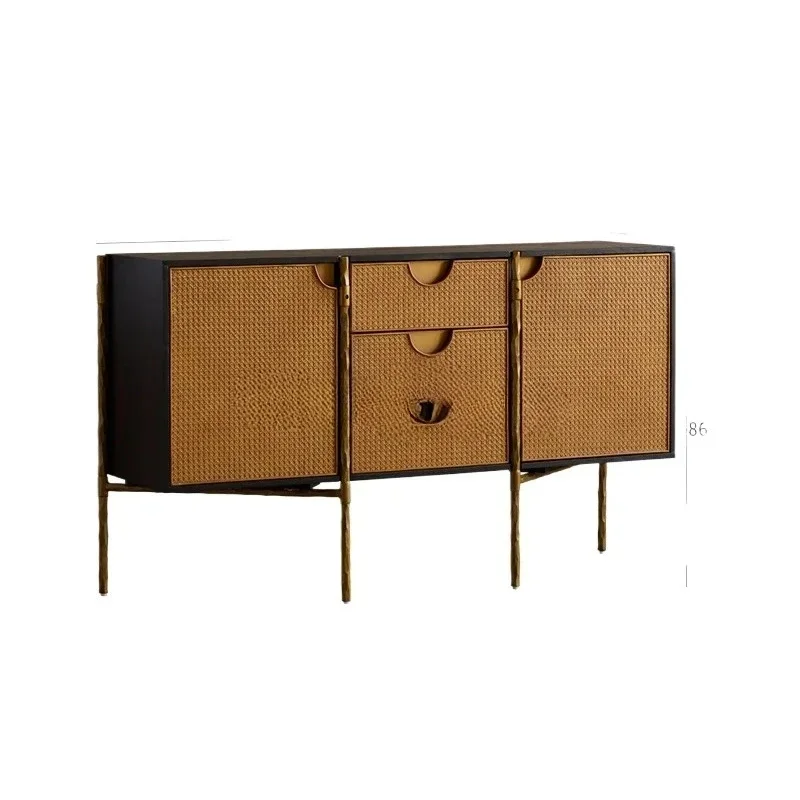 LXY modern simple forged cast iron art dining side cabinet, antique retro and old rattan storage cupboard