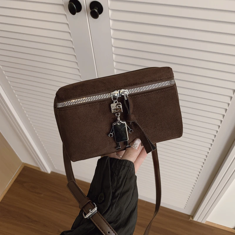 

Сумки на плечо на молнии для женщин, изысканные сумки из искусственной замши для поездок на работу, однотонная модная женская сумка в стиле ретро