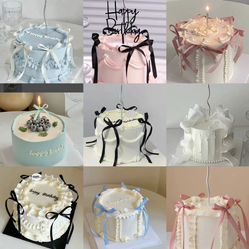 Simulation Birthday Cake Model 6 Inches / 15cm Ballet-style Fairy Ribbon Bow-shaped Cream Photo Prop Restaurant Decor Display