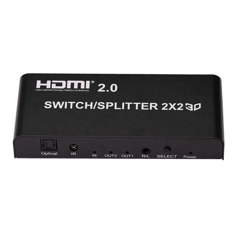 

HDMI2.0 2x2 Switch Splitter 3D Video Converter Dual Display Adapter 4K 60Hz w/ Optical Audio for Camera Laptop PC To TV Monitor