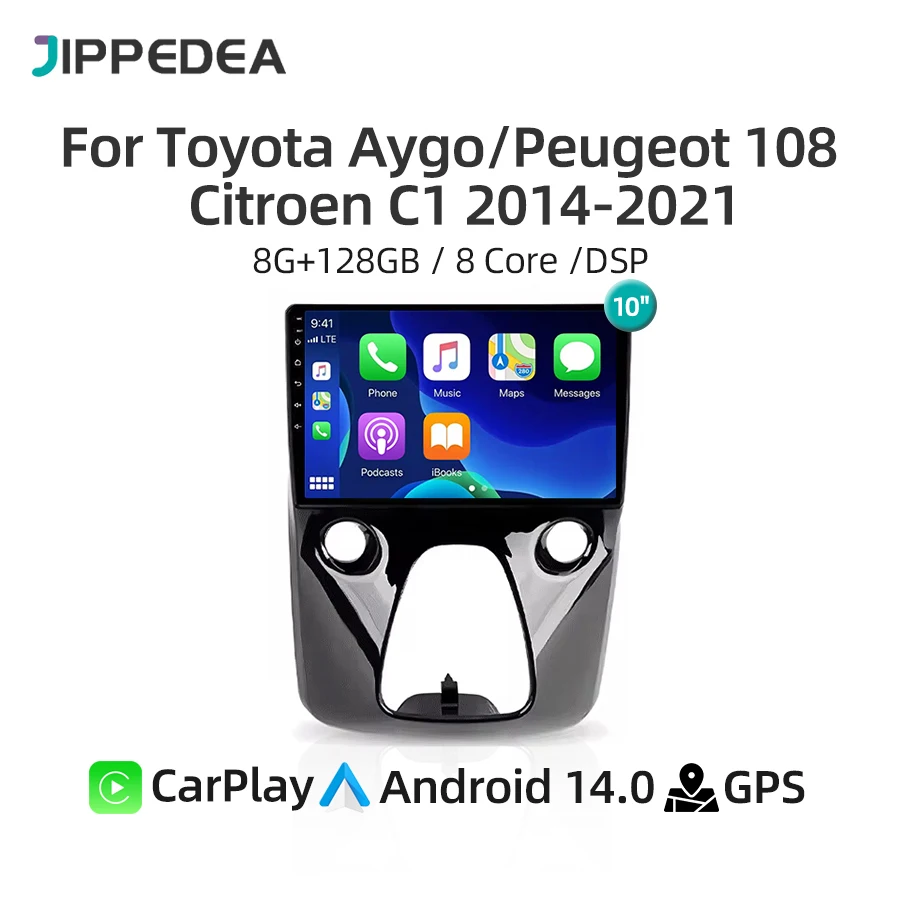 

Автомобильный радиоприемник для Toyota Aygo/Peugeot 108/Citroen C1 2014-021 Android 14, мультимедийный плеер, стерео Wi-Fi, навигация CarPlay, Bluetooth