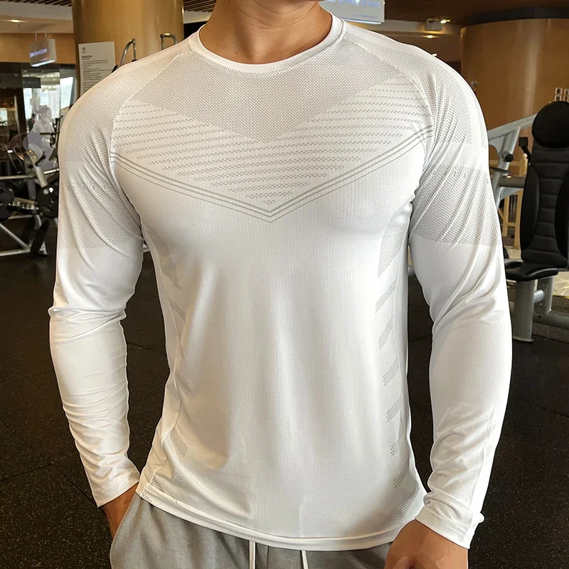 Alta qualidade correndo esporte camisa dos homens de fitness compressão manga longa roupas superiores tripulação pescoço swearshirt masculino rash guard wicking