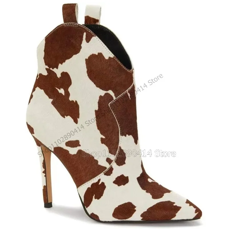 

Animal Prints Design Pointed Toe Ankle Boots Mid Calf Slip On Women Shoes Thin High Heels Novel Fashion 2023 Zapatos Para Mujere