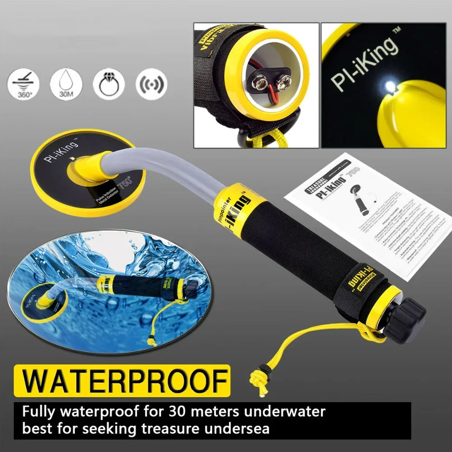 Handheld Underwater Metal Detector 100 Feet Fully Waterproof for Adults Lightweight Small Gold Metal Detector for Beach Treasure