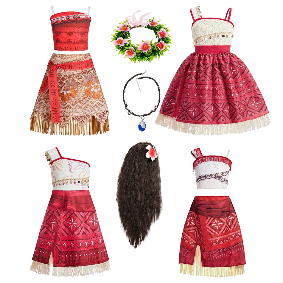 New Girls Moana 2 Dress Children Halloween Party Adventure Cosplay Costume Kids Princess Dress Up Girl Vaiana 2 Carnival Clothes