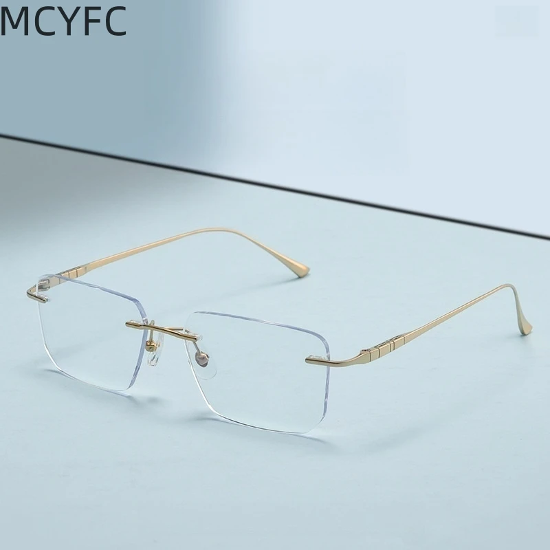 MCYFC Ultra-light Titanium  Eye Glasses Frames for Men Quadrilateral Rimless Business Eyeglasses Optical Prescription Eyewear