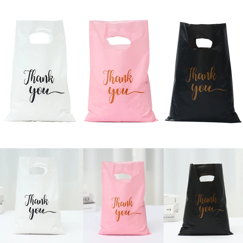 100pcs Thank You Gift Bag Plastic Shopping Bag Tote Bag 20*30cm Gift Bags Birthday Wedding Party Favors Candy Cookie Wrapping