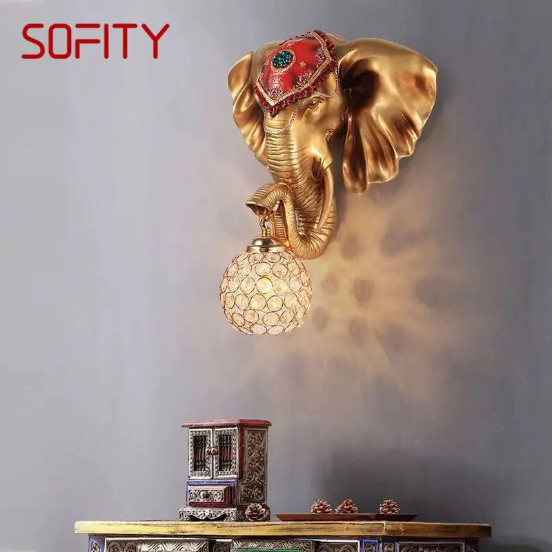 SOFITY Modern Elephant Wall Lamps LED Interior Creative European Resin Sconce Light for Home Living Room Hall Decor