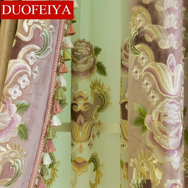 

Curtains for Living Dining Room Bedroom Italian Flannel Pasted with Laser Embroidery Stitching Purple Window