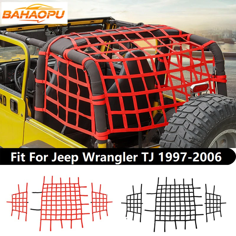

BAHAOPU Car Top Roof Cover Rear Trunk Mesh Storage Net Fit For Jeep Wrangler TJ 1997-2006,Auto Exterior Cargo Net Accessories