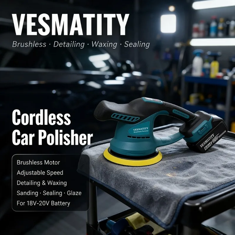 Cordless Car Polisher with Adjustable Brushless Motor for Detailing and Waxing Sanding Sealing Glaze Tool For 18V-20V Battery