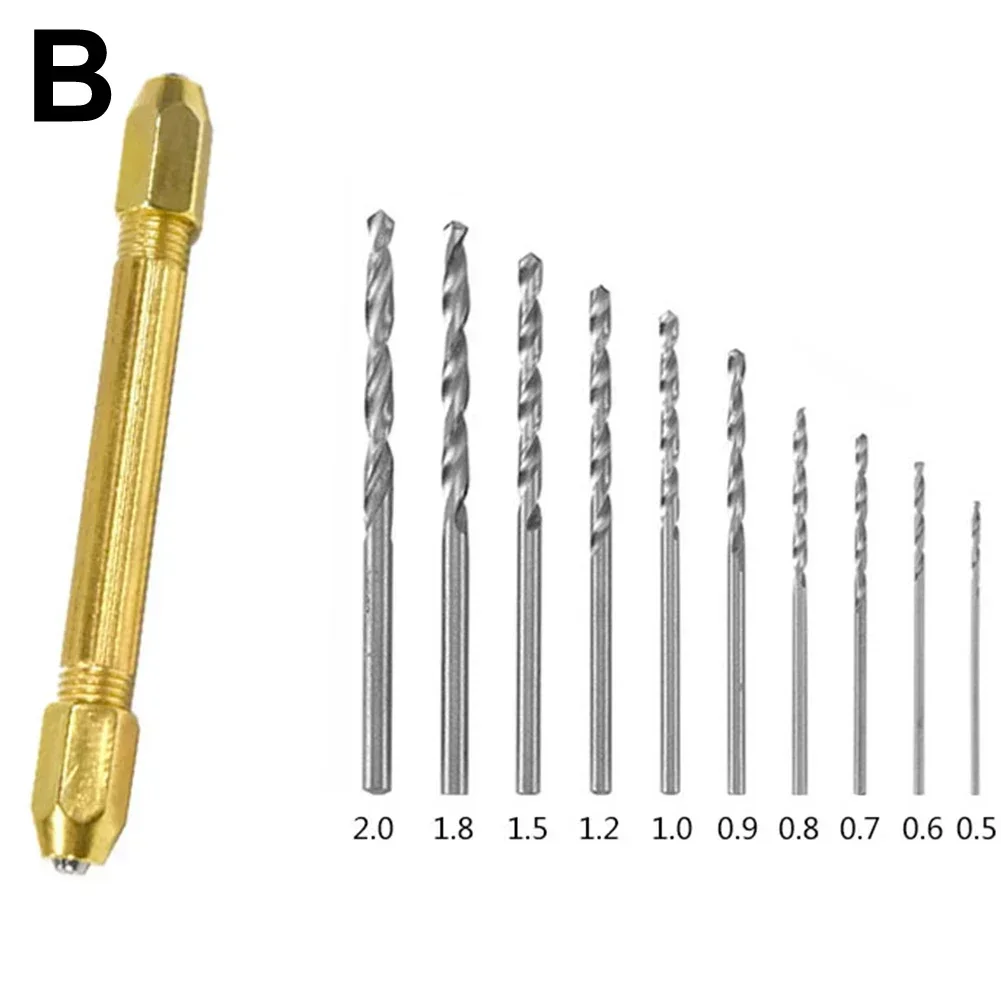 Mini Hand Drill Set W/ 10pcs High-Speed Steel Twisted Drill Bit Set  Rotary Tools For ModelsHobbyDIYWood Craft Hand Tools