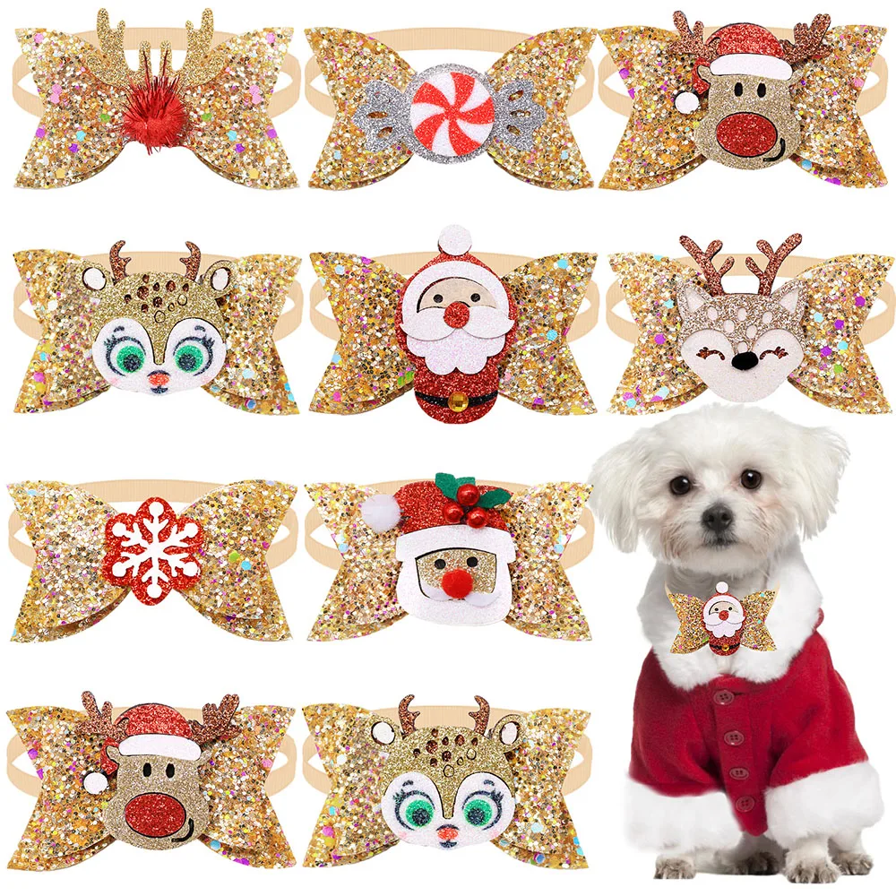 

20/40PCS Cute Dog Bowties For New Year Party Winter Cartoon Accessories Adjustable Pet Dog Bow Ties Collar Pet Supplies For Dogs