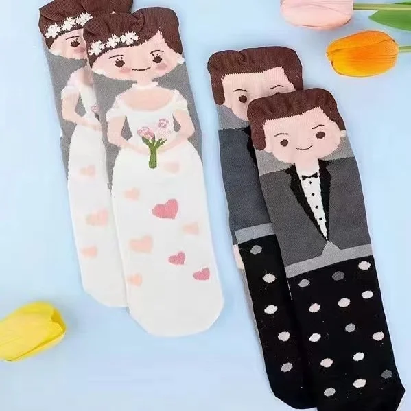 2024 New Bride Bridegroom Socks Wedding Decorations Funny Cute Lovers Couples Valentines Party Gifts Cotton Sock Middle Tube