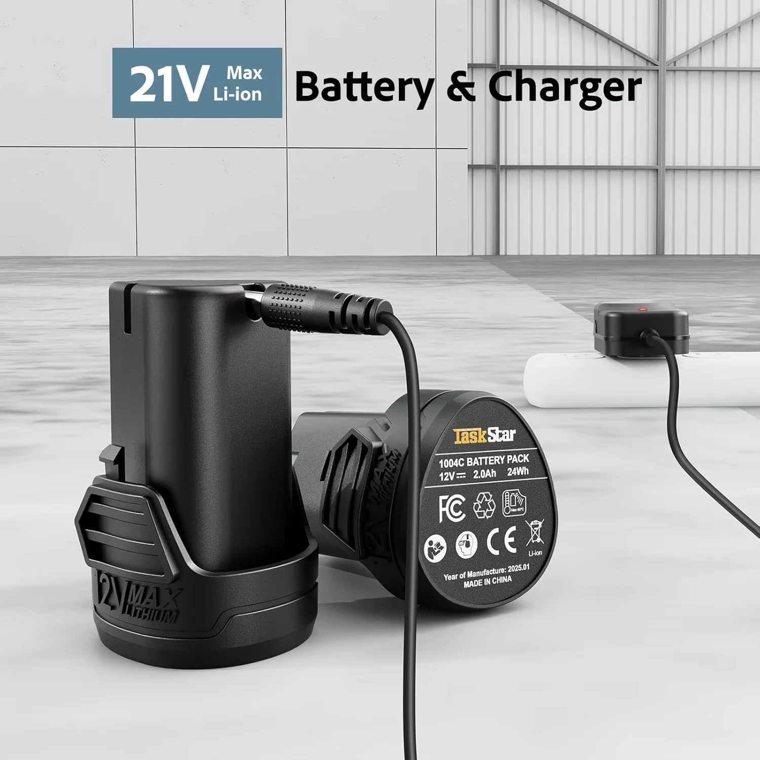 TaskStar Chiave a cricchetto elettrica 200 giri/min Trigger a velocità variabile 40 Nm Kit chiave a cricchetto a batteria 12 V 2 * 2,0 Ah Batterie alimentate