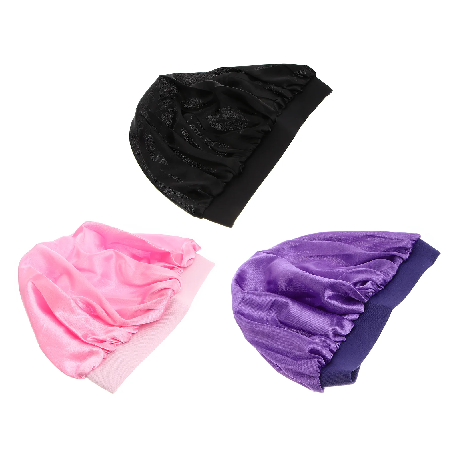 

3 Pc Toddler Satin Hair Cap Elastic Sleep Kids Shower Wide Band Sleeping Turbans Bonnet Care Hat