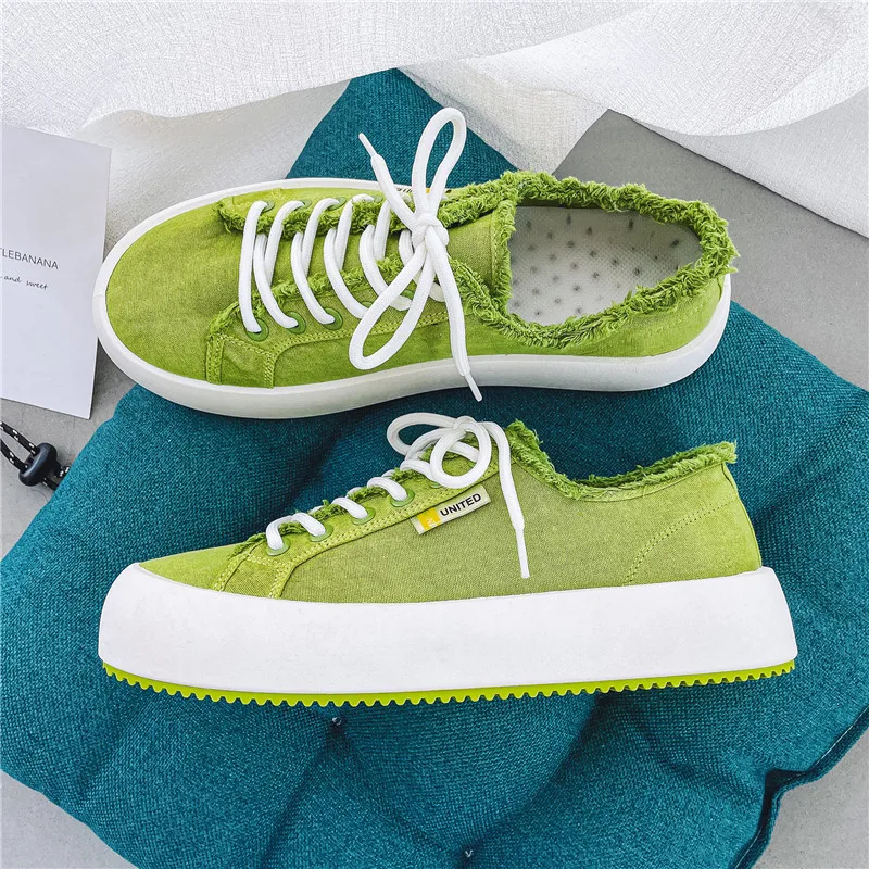 Men's Korean Harajuku Style Lace Up Vulcanized Shoes Student Casual Canvas Sneakers Shoes