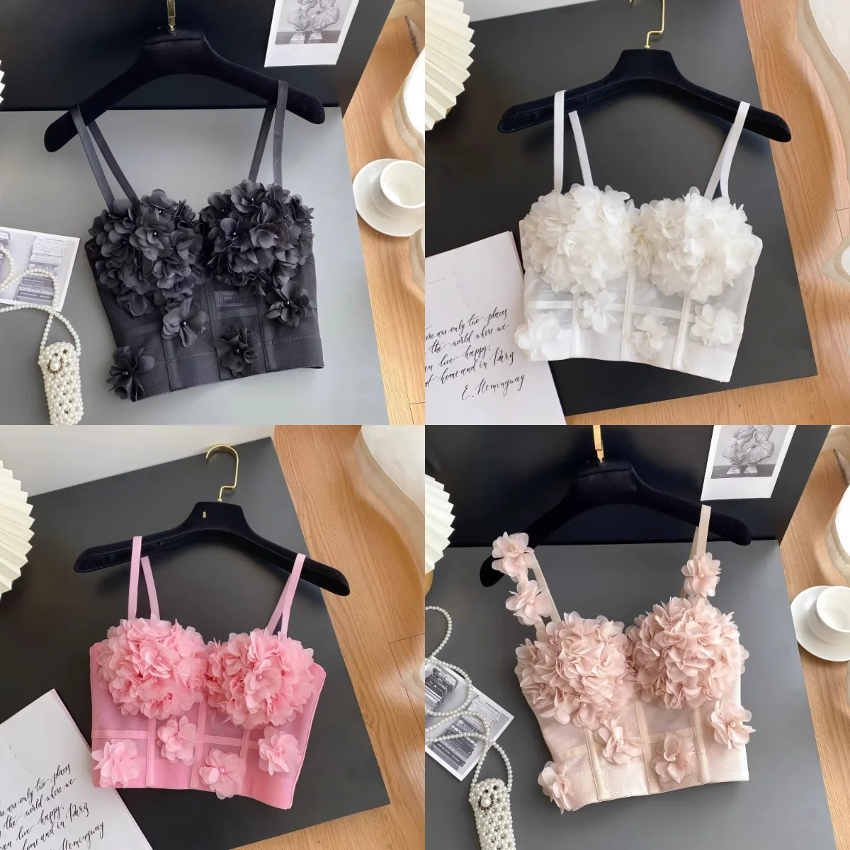Women Hotsweet Sleeveless Short Camis Top Sexy Backless Sweet Floral Print Spaghetti Straps French High Street Summer Outfit