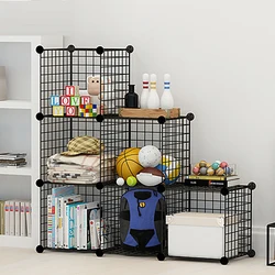 Multifunctional Black Metal 35x35cm Mesh Combination Storage DIY Cube Wardrobe and Modular Shelf Net Wire Mesh Shelf