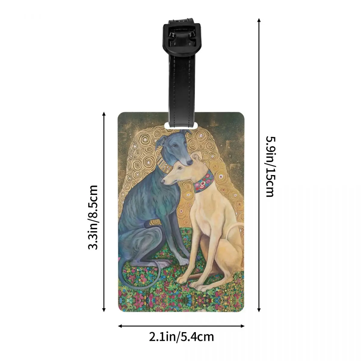 Gustav Klimt Greyhound Dog Art Etiquetas bagagem, Privacidade ID Label Capa, Personalizado, Whippet, Sihthound, Bagagem