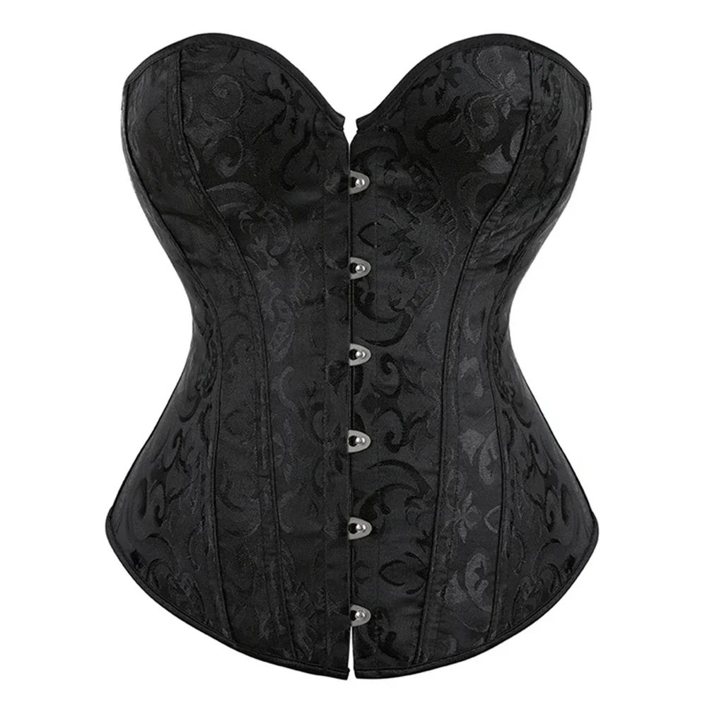 Jacquard Corset Plastic Bones Overbust Corselet Vintage Waist Bustier Top Basques